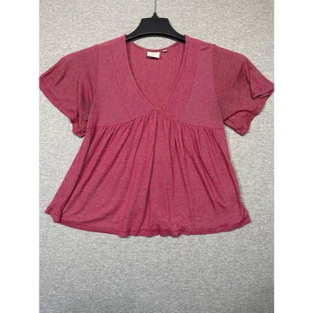 Women's Good Luck Gem Red Striped Ruffle Sleeve Blouse Size S